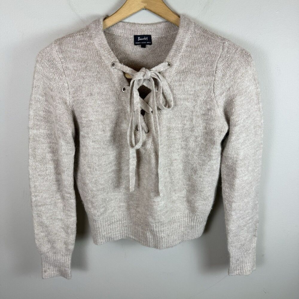 Bardot Tighten the Strings Lace-up Pullover Sweater Women’s Tan Beige Size 4 XS